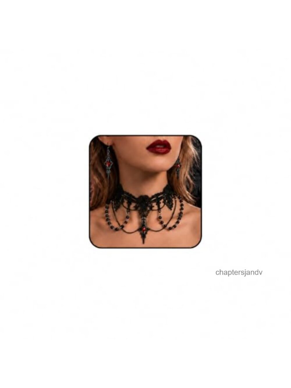 Gothic Lace Choker Necklace & Earrings Set Vampire Halloween Cosplay Jewelry